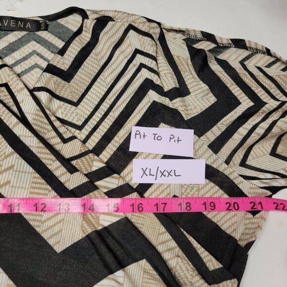 Butterfly Sleeve Top in Black & Beige Geometric Print -  Size S, XL - Picture 7 of 10